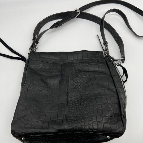 Aimee Kestenberg Leather Shoulder Bag Fifth Avenue Black Croco - Picture 1 of 14
